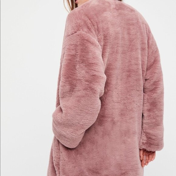Free People Rita Pink Faux Fur Oversized Open Front Jacket XS - Picture 2 of 16